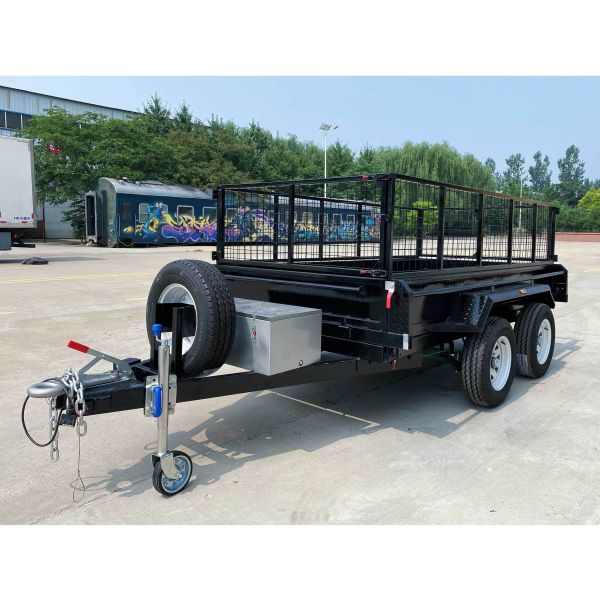 Remorque basculante hydraulique à benne basculante noire à 2 essieux, entièrement soudée