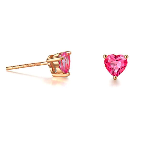 18K Rose Gold Ruby  Heart Shape Stud Earrings Women Jewelry(KE001PINK)