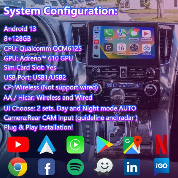 Lsailt Android Carplay Video Interface for 2019 -2023 Toyota Alphard Vellfire JBL High Version