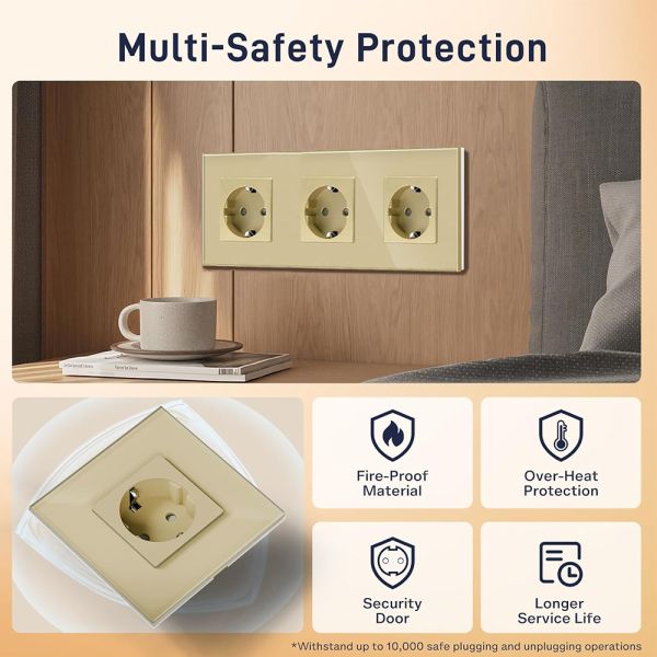 Wall Switch and Socket with Round Mounting Box for Europe & Russia 3500W Rated Power and Phosphor Bronze Conductor