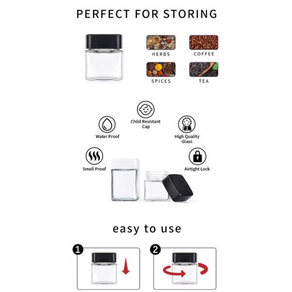 Empty Smell Proof Child Resistant Container 60ml Child Proof Square Glass Jar With CRC Lid