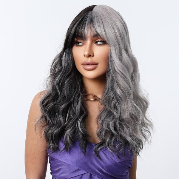 Fashion Long Body Wave Hair Grey/Black Synthetic Wigs For Women