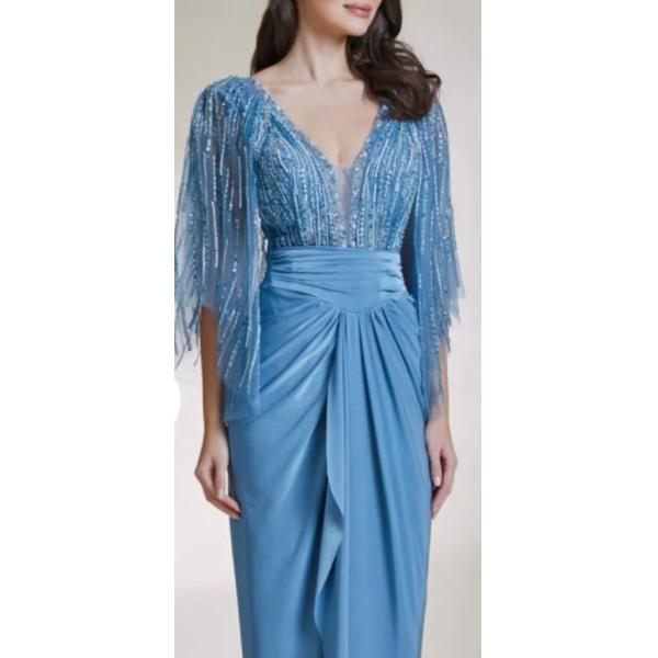 Luxurious Sequin Embroidered Glossy Silk Satin Evening Gown: Eye-catching Glamour & Dazzling Shine