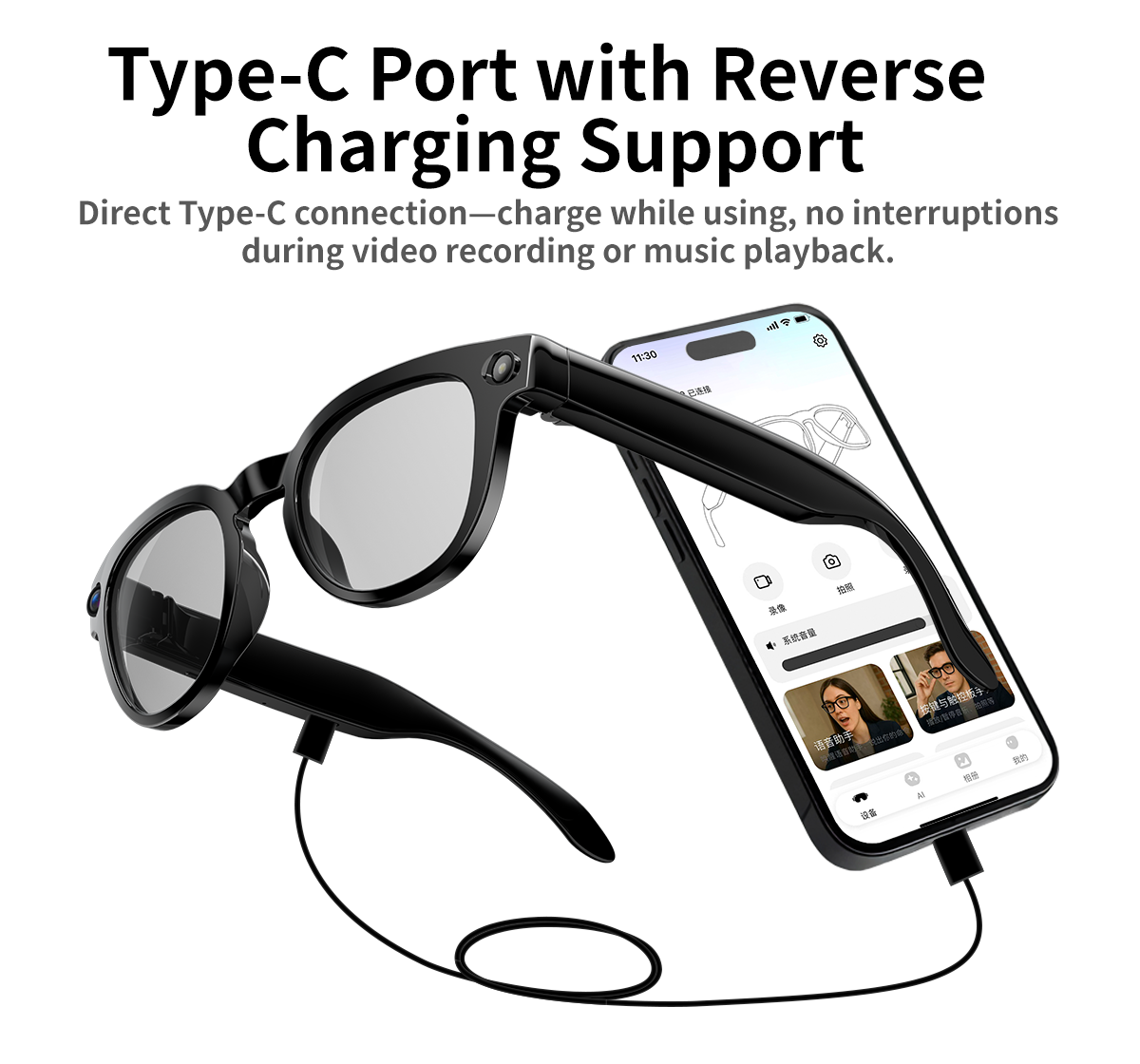 2026 AI Smart Glasses Real-Time Translation 1080P Video Capture PC+ABS Material Ultra Light Magnetic Charging IP67 Waterproof