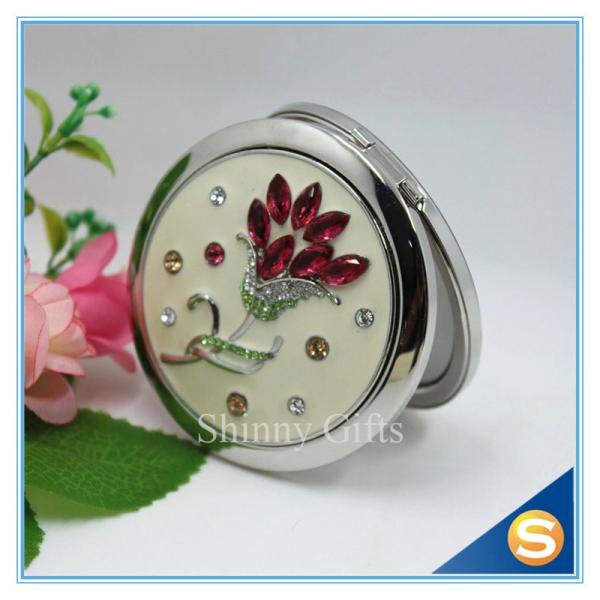 Shinny Gifts Customized Flower Design Round Shape Portable Pocket Mirror