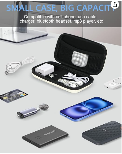 Small Hard Carrying Case, Portable Tech Organizer Pouch | Universal Storage Bag for Cable, Cord, MP3, Card, Car Key, Cash, SD Card, Tech Accessories, Zipper