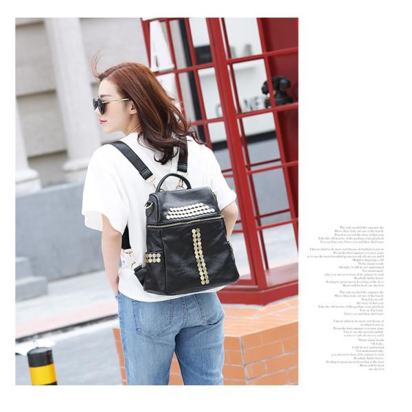 Boutique fashion leather handbag shoulder bag black backpack female