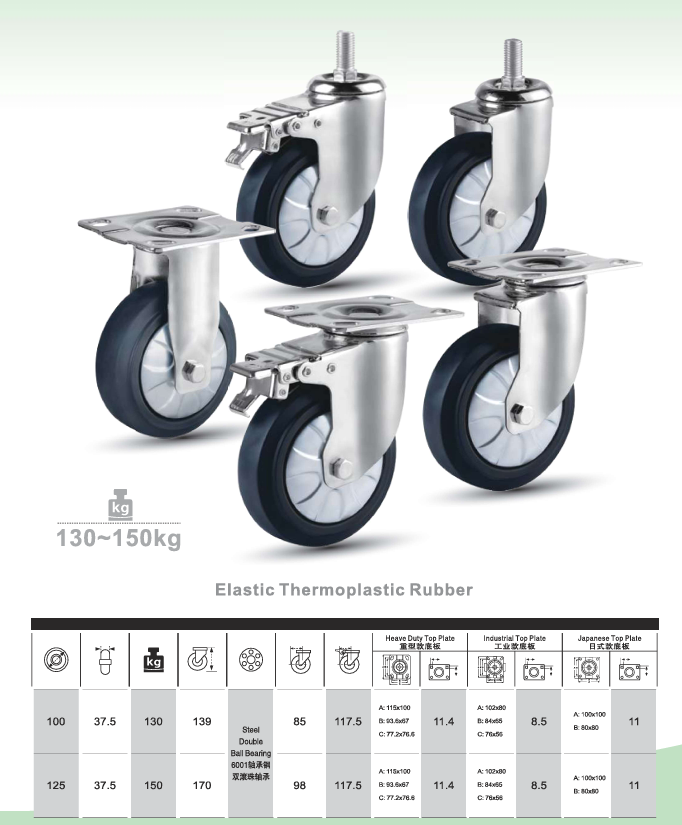 100 mm Industrial Mid‑Heavy Duty Caster Wheels – Smooth Rolling Thermoplastic Rubber Mobility Wheels