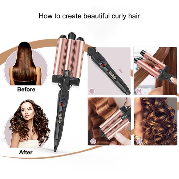 1 Inch Hot Tools Three Barrel Hair Waver Dual Voltage Crimp With Titanium Plate