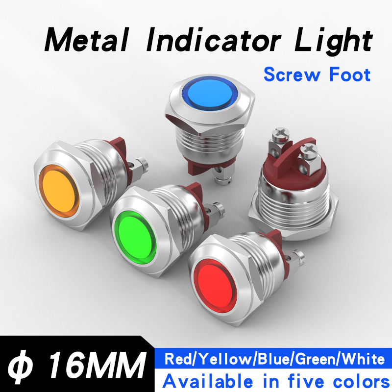 Metal Indicator Light LED 16mm Signal Light Screw Terminal 3V 6V 12V 24V 110V 220V Red Yellow Green Blue White