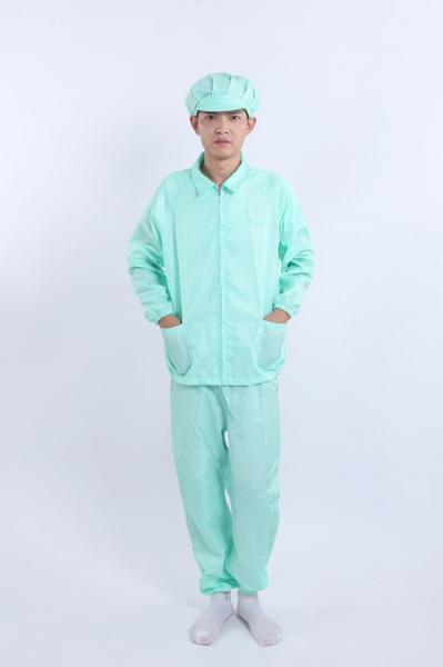 Anti-Static Notched Collar Separates Top Pants Cleanroom Approved For Controlled Environments In White / Blue / Pink / Black