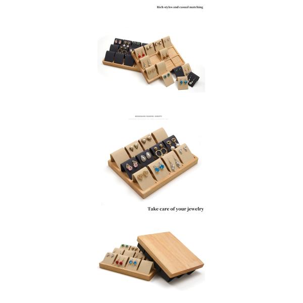 Soft Velvet Cover Wooden Jewelry Storage Display Tray Stand for Ear Studs Drops