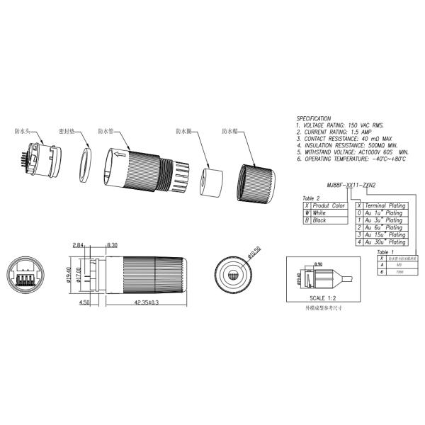 Black White Silicone PA66 RJ45 Female Connector Parts