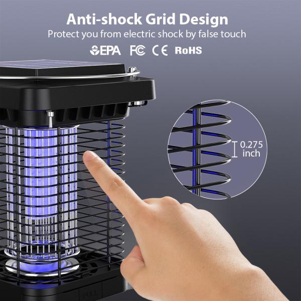 LED Outdoor Solar Bug Zapper Lamp Waterproof Lawn Solar Mosquito Killer for Yard and Garden