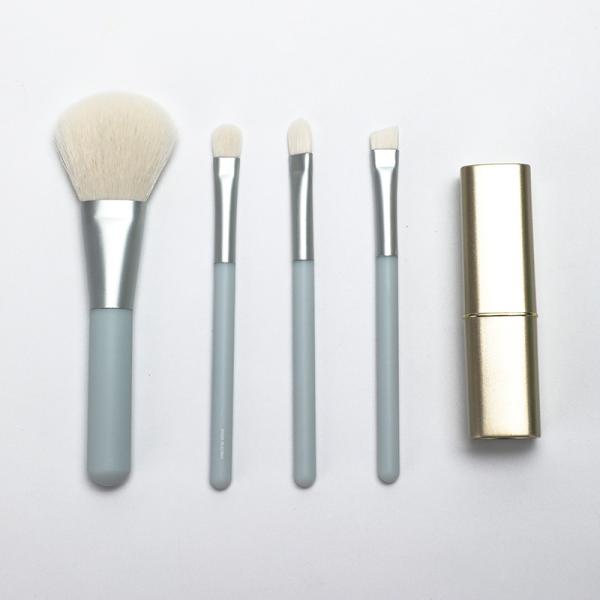 White PBT Hair Mini Makeup Brush Set 4pcs For Travel Plastic Handle