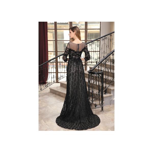 Evening Party Woven Fabric Long Evening Gowns Boat Neckline Floor - Length
