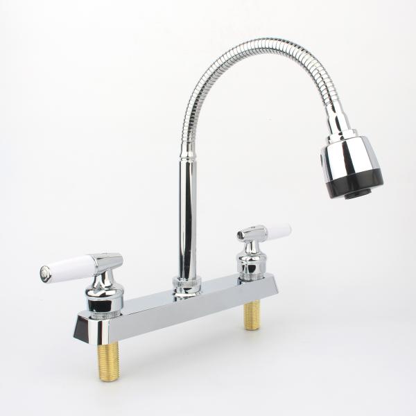 Modern 8-Inch Double Handle Basin Mixer Water Tap Chrome-Plated Stainless Steel Faucet Deck Mounted for Bathroom