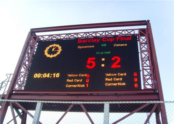 O estádio de futebol exterior conduziu placas de propaganda do perímetro da tela para esportes