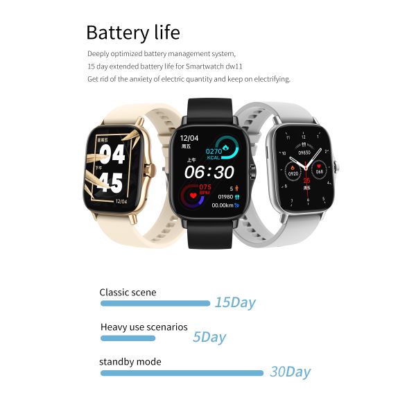 Eraysun DW11 Smart Watch for Men IP67 Waterproof Remote Control Month Feature Steel Design TPU Strap 12-Month Warranty
