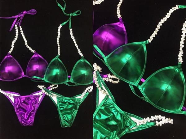 Shiny NPC IFBB Bikini Suits With Rhinestones / NPC Figure Competition Suits