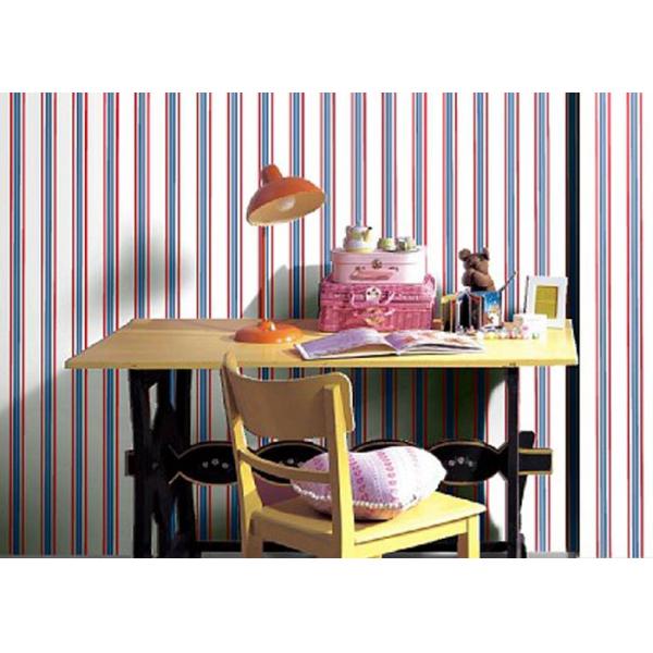 Mediterranean Modern Removable Wallpaper,Blue And Red Striped Wallpaper 0.53*10M