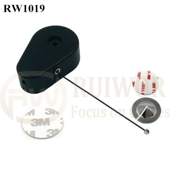 RW1019 Drop-Shaped Retractable Security Tether With 22mm Metal Round Clinging Plate End For Small Product Display