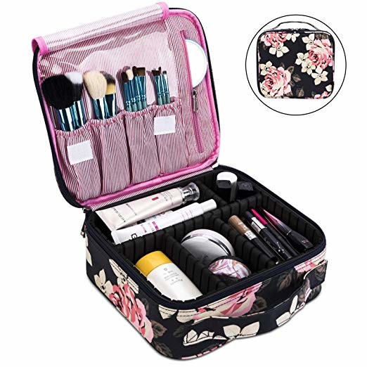 Women Nylon Cute Cosmetic Organizer Bag With Make Up Tools Toiletry Peony Printed