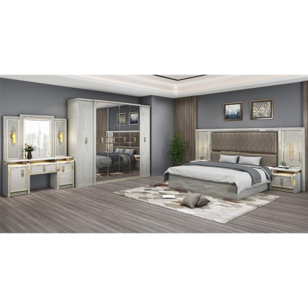 Complete Modern Leather Wooden King Size Bed 5 Pieces Sets Double Master Room Queen Full Luxury Home Bedroom Furniture Set