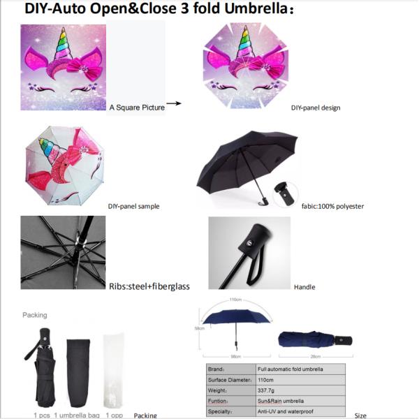 DIY Custom Design Dragonfly Animal Pattern Three-folding Umbrella with Black Coating