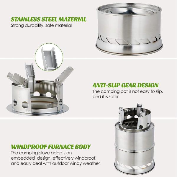 Mini Portable Wood Burning Stove, Camping Stove Foldable Stainless Steel Backpacking Cookware Rocket Stove
