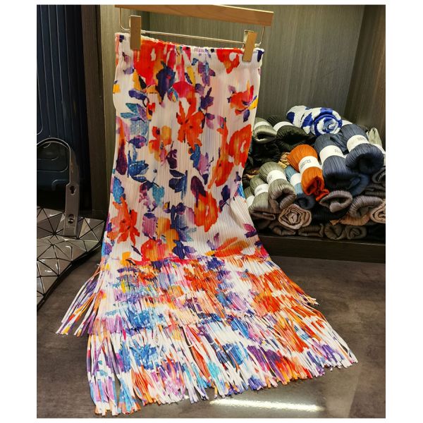 Fashion Summer New Nice Positioning Print Double Fringe Half Skirt Wrinkles Women's Slimming Skirt