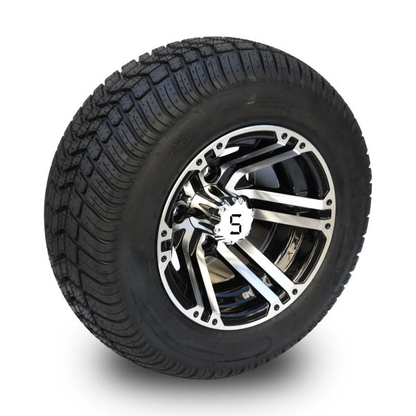10'' Golf Cart Rim And 205/50-10 DOT Street Tire Assembly - Machined/Glossy Black