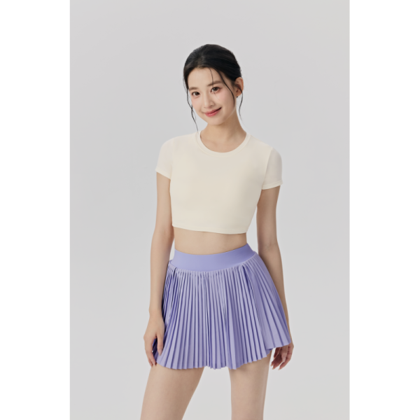 Women's High Waist Pleated Tennis Skirt Set Soft Quick Dry Light Purple Athletic Crop Top and Skirt Outfit for Golf Workout