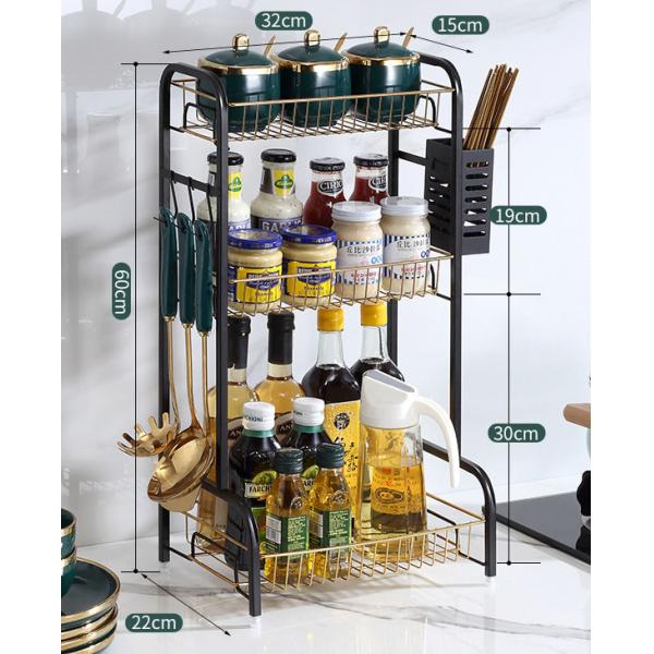 365x220x600mm Countertop Kitchen Rack 3 Tiers Black Gold Multifunctional For Spice
