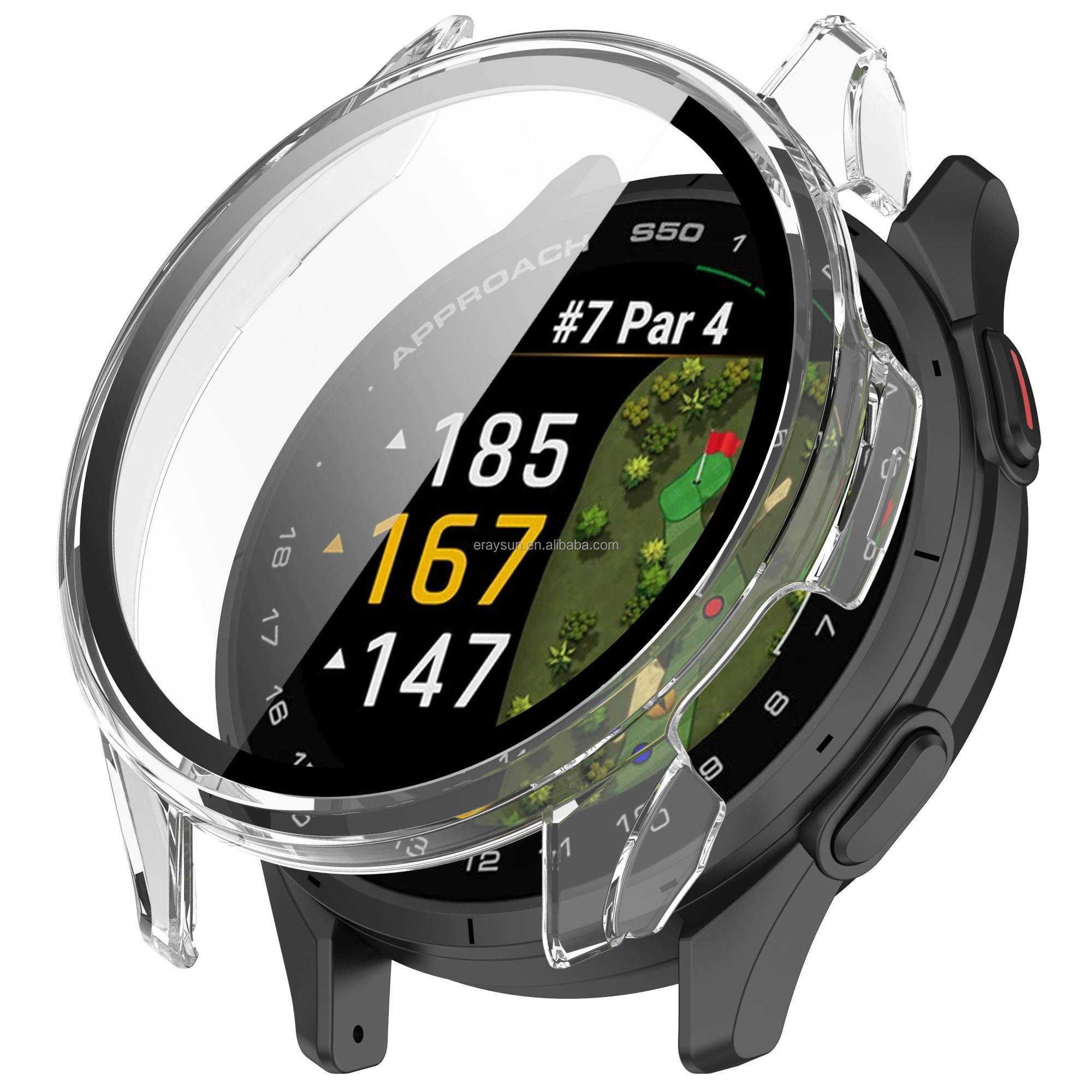 Eraysun Tempered Glass Case for Garmin Approach S50 Watch Full Coverage Bumper Protective Shell Screen Protector