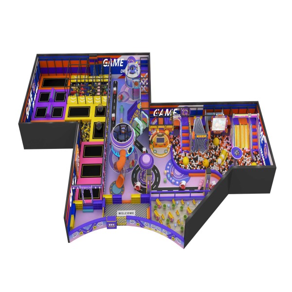 Macaron Indoor Sports Arenas Waterproof Surface with Slide Maze Trampoline