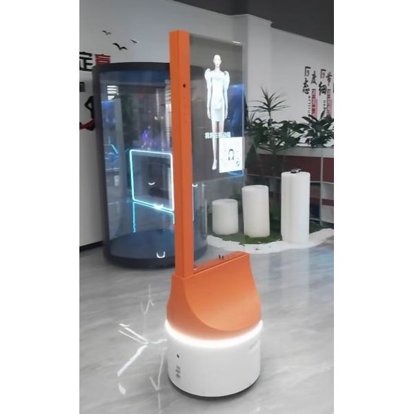 30-Inch Transparent OLED Screen Mobile AI Digital Human with USB Interface Automatic Trajectory Setting Control Advertising Robot