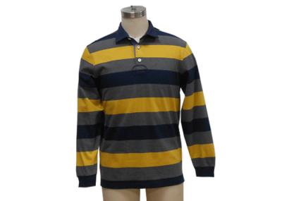 Black And Yellow Mens Knitted Polo Shirt , Long Sleeve Collar T Shirt With Pocket