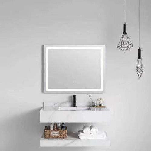 Wall Hung PVC Bathroom Cabinet Vanity With Vessel Sink Toilet White Rectangle 36 x 22
