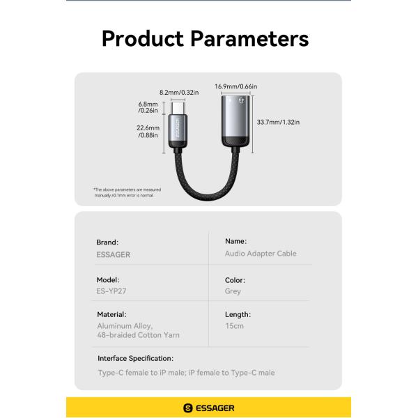 Essager ES-YP27 Usb Type C To Lightning iPhone Audio Converter Charger Adapter Cable