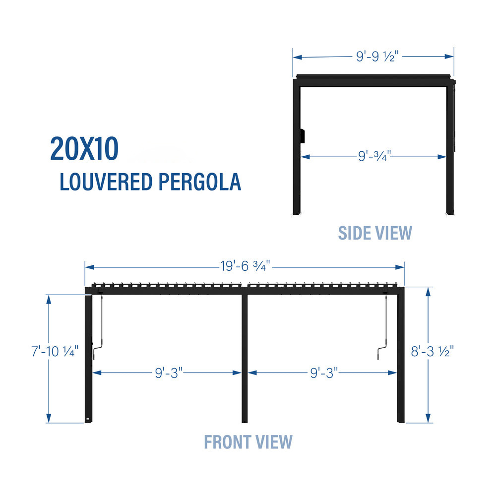 Outdoor Garden Bioclimatic Metal Pergola L20xW10ft with Waterproof Louver Roof System