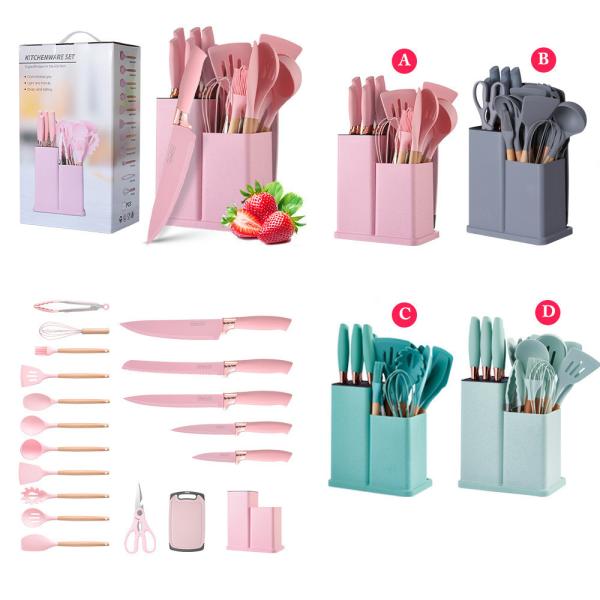 Silicone Kitchen Utensils Set 19 Pcs Cooking Tools with Wooden Handle Accessories