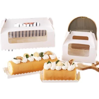 Portable Cake Roll Box with Window Disposable bowl 27.5*9*14.7cm 350g white card for custom logos available