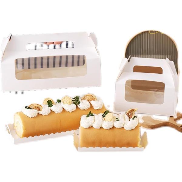 Portable Cake Roll Box with Window Disposable bowl 27.5*9*14.7cm 350g white card for custom logos available