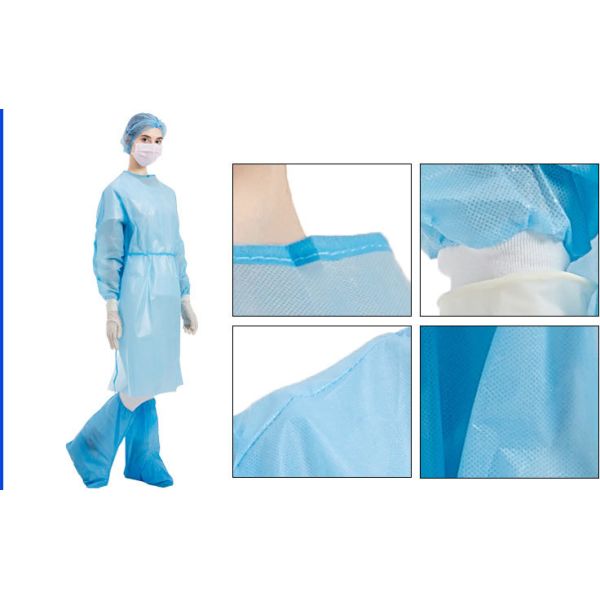 Fluid Resistant AAMI Level 2/3 Disposable PP PE Isolation Gown with Breathable Fabric for Healthcare & Industrial Use