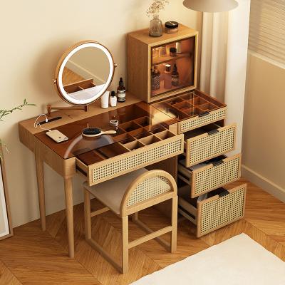 Solid Wood Corner Makeup Vanity Set Dressing Table Rotatable Mirror