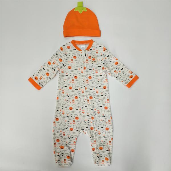 Winter Footies Baby Clothes with Zipper Opening and Fashionable Pattern Printing