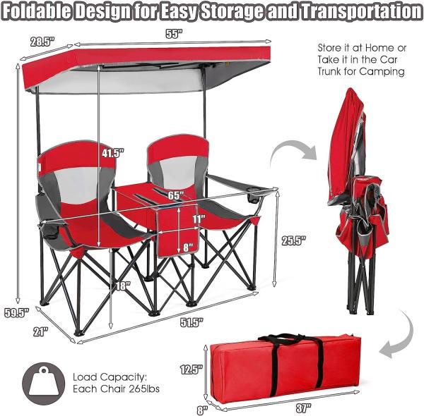 Camping Folding Chair With Umbrella, Recliner Chairs, Beach Chair Adults Camping Chair High Back with Umbrella