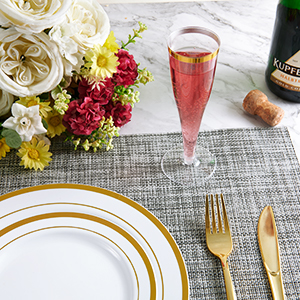 Plastic Champagne Flutes, 4.5 Oz Gold Rim Glasses, Disposable Clear Toasting Glasses Recyclable Cups For Wedding Party