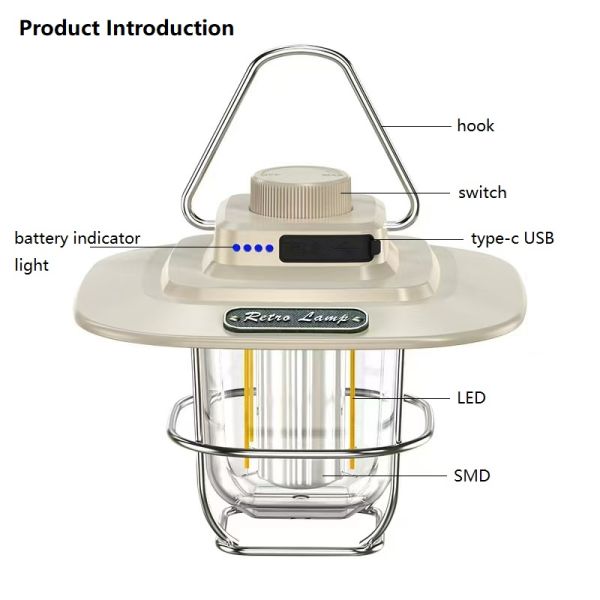 2026 Factory Wholesale Led Retro Outdoor Waterproof Multifunctional Lighting Camping Lamp Hand-held Camp Light Lantern